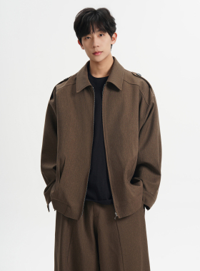 2026春夏新款高级感翻领夹克外套男韩版短款休闲套装F615-P95