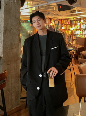 西服外套男秋季高级感英伦雅痞男装oversize垫肩白色西装F172-P95