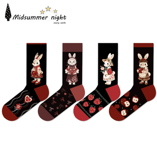 四】仲夏夜物语猫咪森系童话风小熊猫兔子91%棉厚袜子10送1个别ab