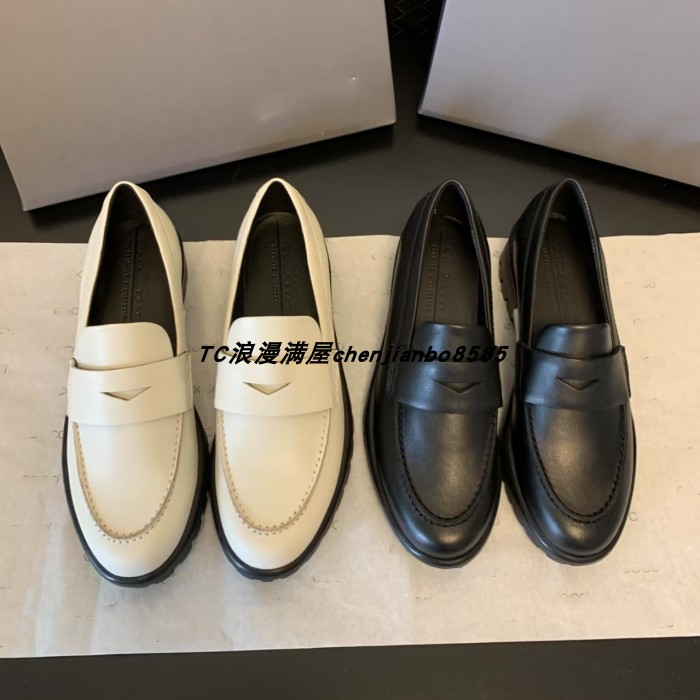 25春夏新款摩登系列一脚蹬黑白色头层牛皮4CM中跟圆头时尚女单鞋