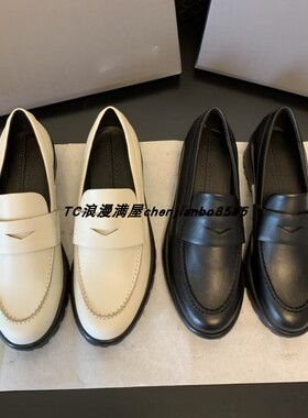 25春夏新款摩登系列一脚蹬黑白色头层牛皮4CM中跟圆头时尚女单鞋