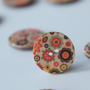 23mm一颗价格德国JIM仿椰壳德国民俗花卉图案树脂纽扣