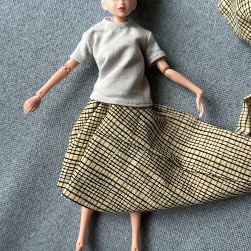 复古芥末黄黑条格度棉布