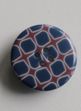 20mm一颗价英国Textile Garden红棕底色中蓝色块白边纽扣