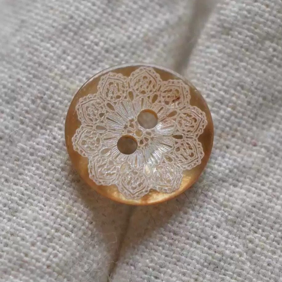 14mm一颗价英国Textile Garden淡肉桂色边缘花纹贝壳纽扣