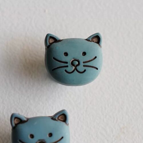 哑光暗松石蓝猫脸纽扣