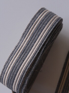 一米长价30mm宽英国Textile Garden蓝灰色米色条纹压纹织带