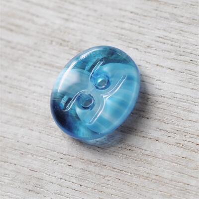 15mmx12mm一颗价德国VINTAGE蓝白熔融拉花眼镜孔椭圆玻璃袖口