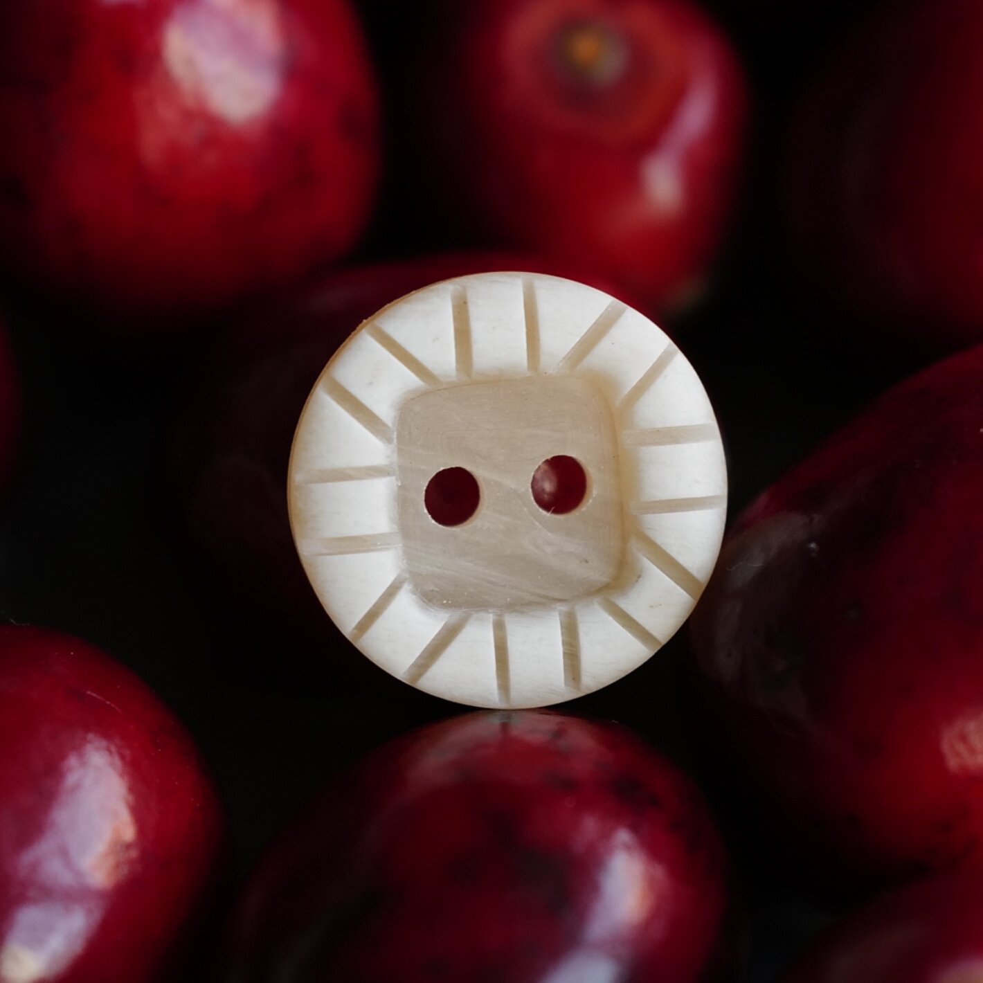 14mm一颗价英国Textile Garden米色中心白色凸边方圆形纽扣