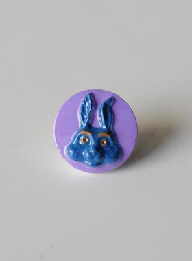 remake ai色13mm1颗价VINTAGE紫罗兰色底宝蓝色兔子凸纹玻璃纽扣
