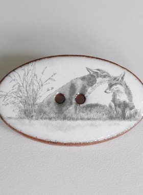 22mm×37mm一颗价英国Stockwell草丛中的狐狸图案白底陶瓷纽扣