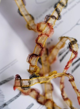 7mm宽一米长价德国JIM尼龙材质黑蓝棕红黄等波浪围绕黄色透明织带