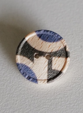 15mm一颗价格英国Texile Garden榉木凸边蓝黑原色几何图案纽扣