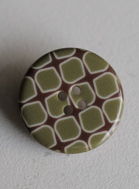 20mm一颗价格英国Textile Garden棕底鲜亮绿色块白边纽扣