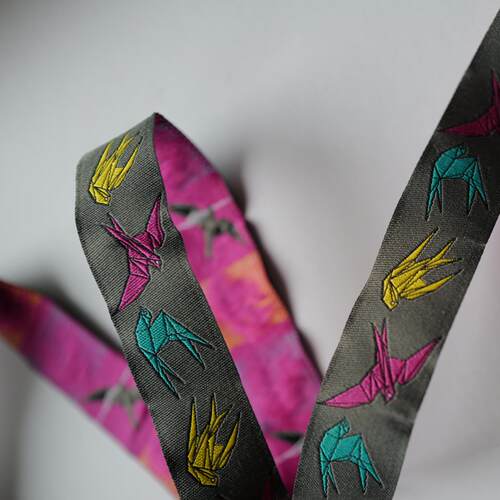 TextileGarden千纸鹤灰底织带