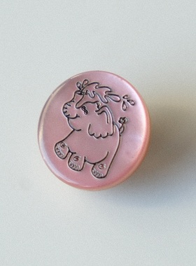 15mm一颗价德国JIM紫粉底色黑色线条小象图案珍珠母贝纽扣