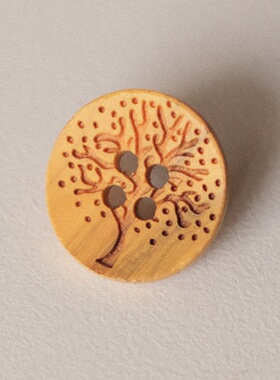 绝版18mm一颗价英国Textile Garden明黄色木质镭射大树纹理纽扣