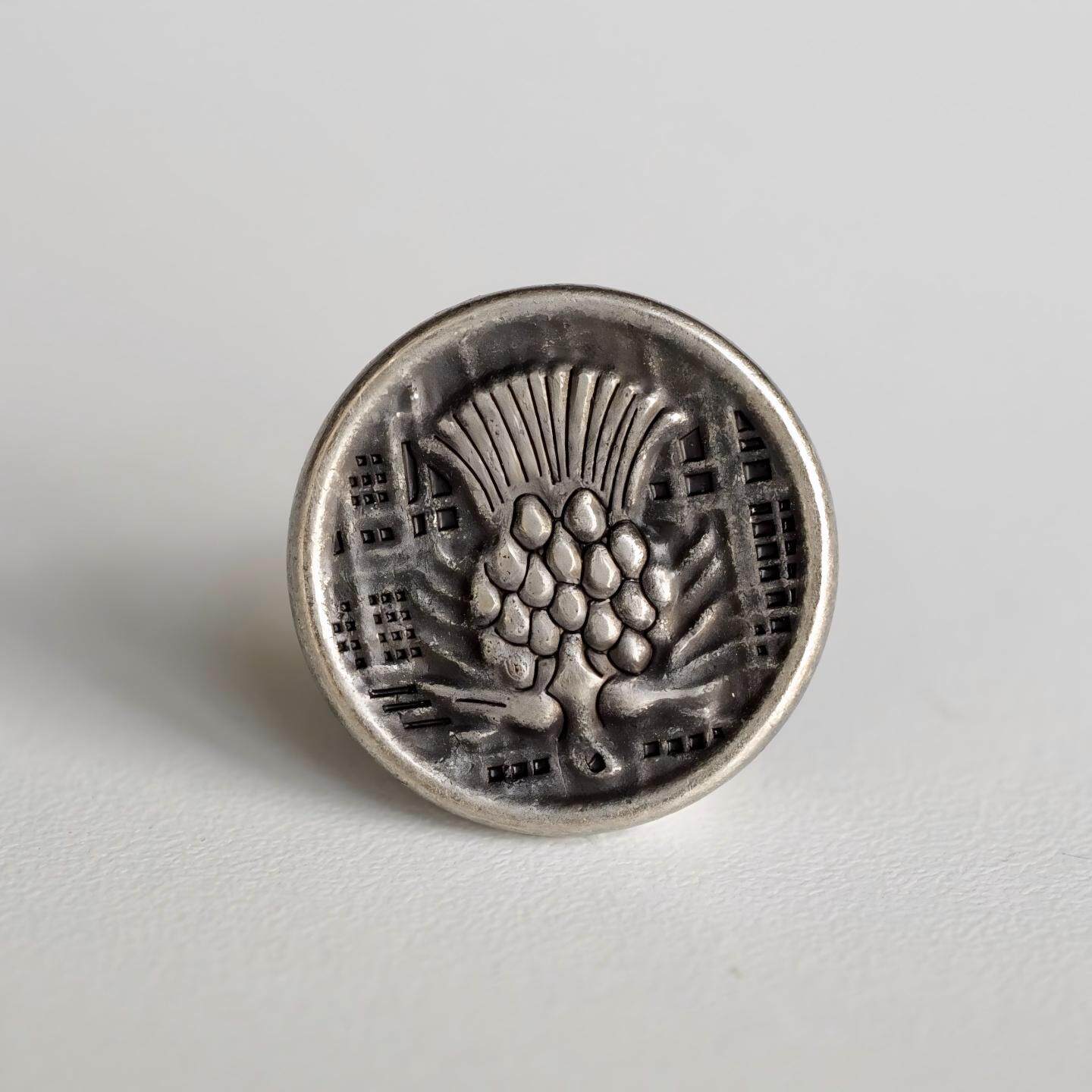 19mm一颗价英国VINTAGE黑化银色蓟花浮雕金属纽扣