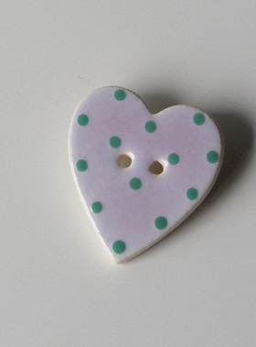 23mm一颗价英国Stockwell光亮浅紫底色绿色波点手工陶瓷纽扣