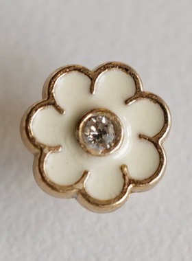 9mm一颗价德国JIM金色金属底座中心仿钻银白花蕊奶黄色花瓣纽扣