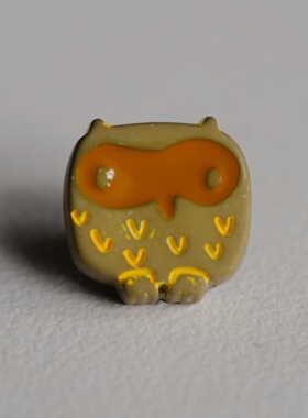 12mm一颗价格英国Textile Garden黄色肚皮纹理绿色猫头鹰纽扣