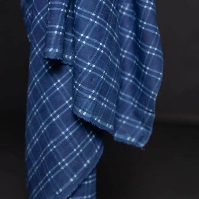 115cm宽潺潺格纹染蓝棉布