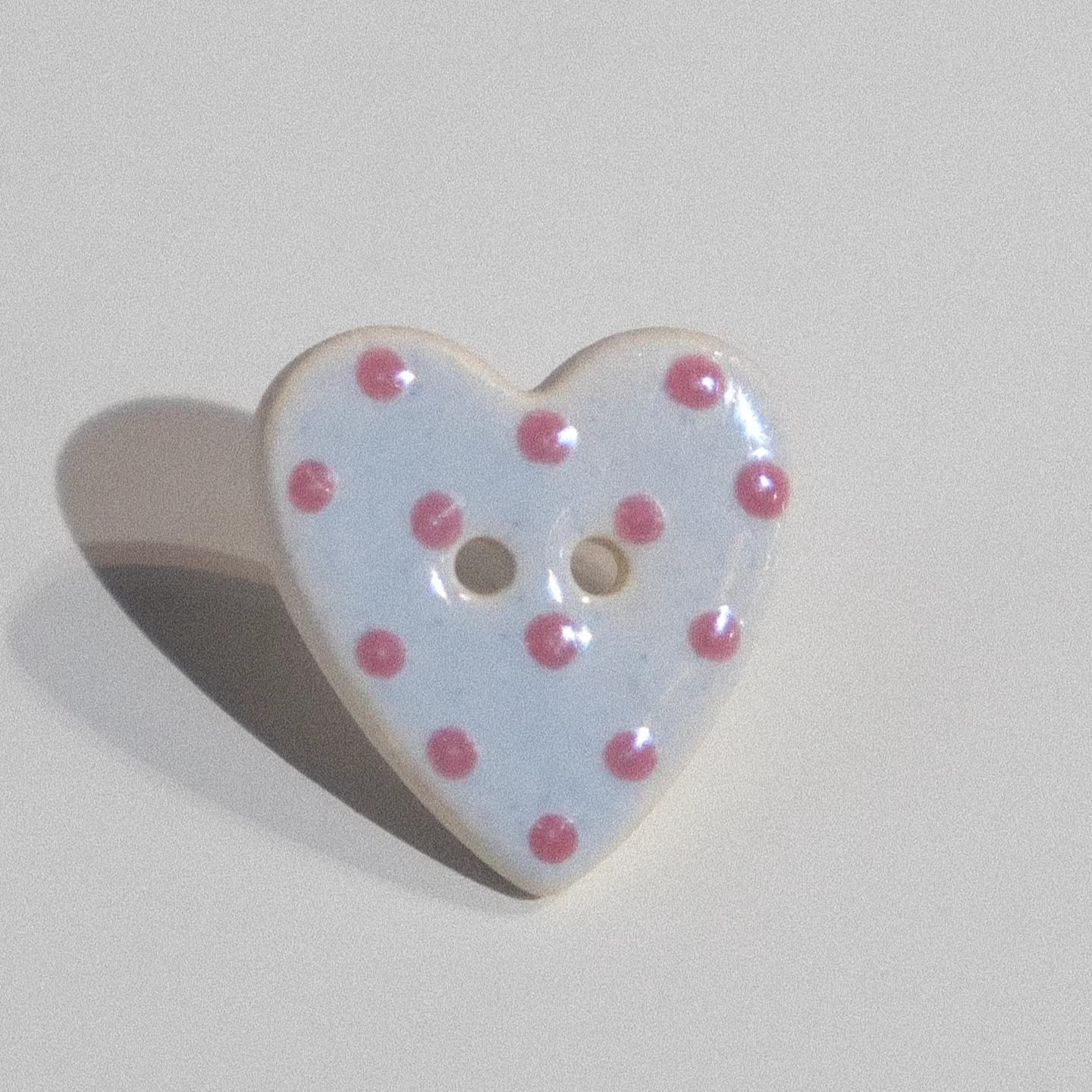 17mmx18mm仅一颗英国Stockwell光亮浅蓝底粉色波点爱心形陶瓷纽扣,居家布艺,纽扣,淘宝优惠券,粉丝福利购,淘宝优惠卷