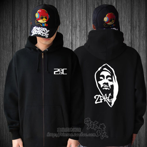 摇滚加厚抓绒拉链黑色嘻哈卫衣