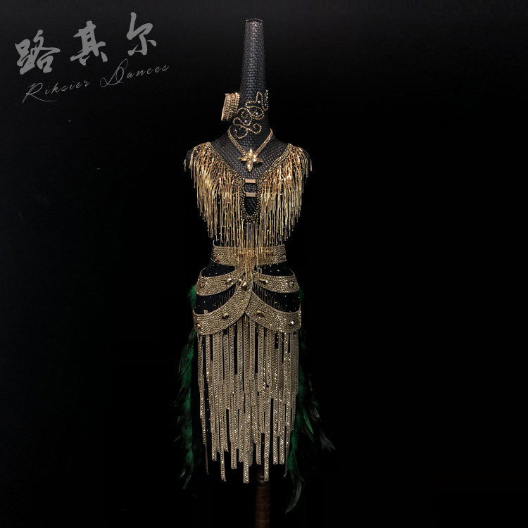 路其尔*新款女装成人拉丁舞比赛服儿童舞服手工烫钻高定羽毛款8号