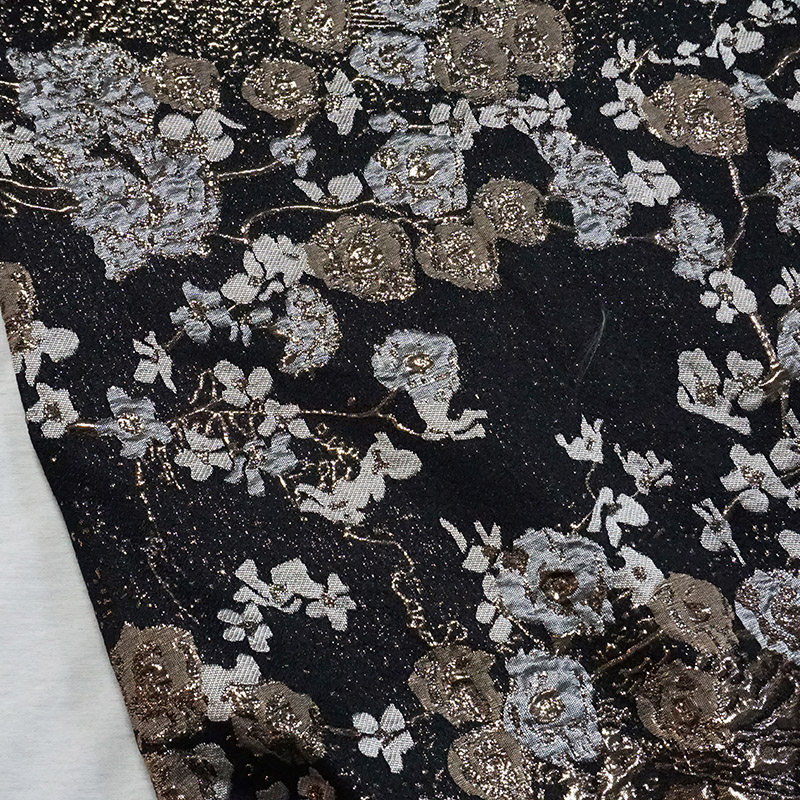 流金岁月 | 黑底金色浮雕色织提花布料 旗袍连衣裙面料