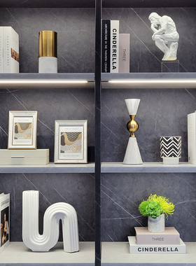 简约样板间客厅书柜北欧家居软装饰品仿真花相框陶瓷摆件ZH2689