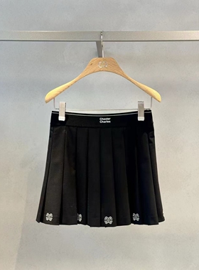 CHESTER CHARLES | 2026新款 裙边logo刺绣高腰A字百褶半身裙
