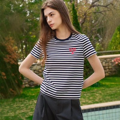 CHESTER CHARLES | 2026新款 经典黑白条纹logo字母纯棉短袖T恤