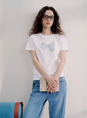 CHESTER CHARLES | 2026新款 甜美蝴蝶结珍珠扣纯棉圆领短袖T恤
