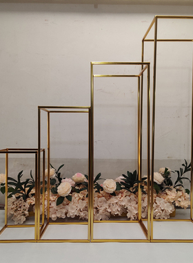 婚庆婚礼道具电镀方框铁艺架子长方体花架摆件T台布置几何路引