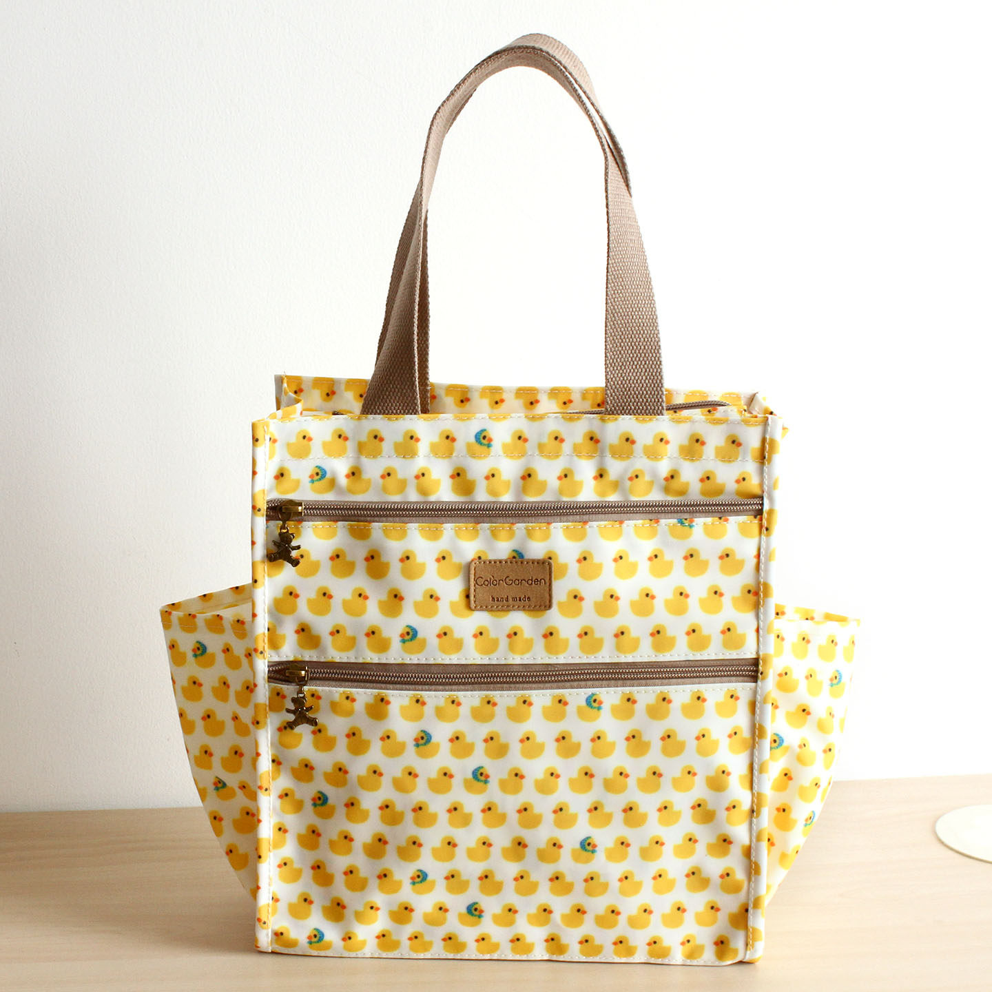 可爱防水牛津布小黄鸭多拉链侧袋水杯位拉链文件包补课书袋手提包