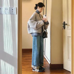 法式简约气质灰色短款外套女秋冬新款高级感宽松休闲百搭毛呢上衣