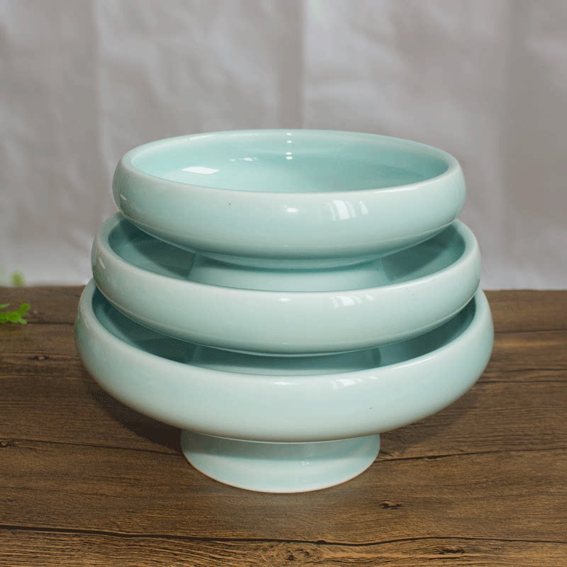 龙泉青瓷大号粉青光面高脚碗中式家用餐具多功能陶瓷果盘托盘