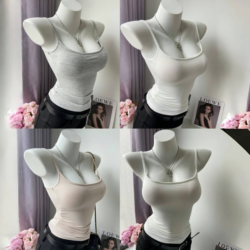 漫画胸带加厚外扩胸垫U领收腰吊带女紧身弹力内搭低胸辣妹背心