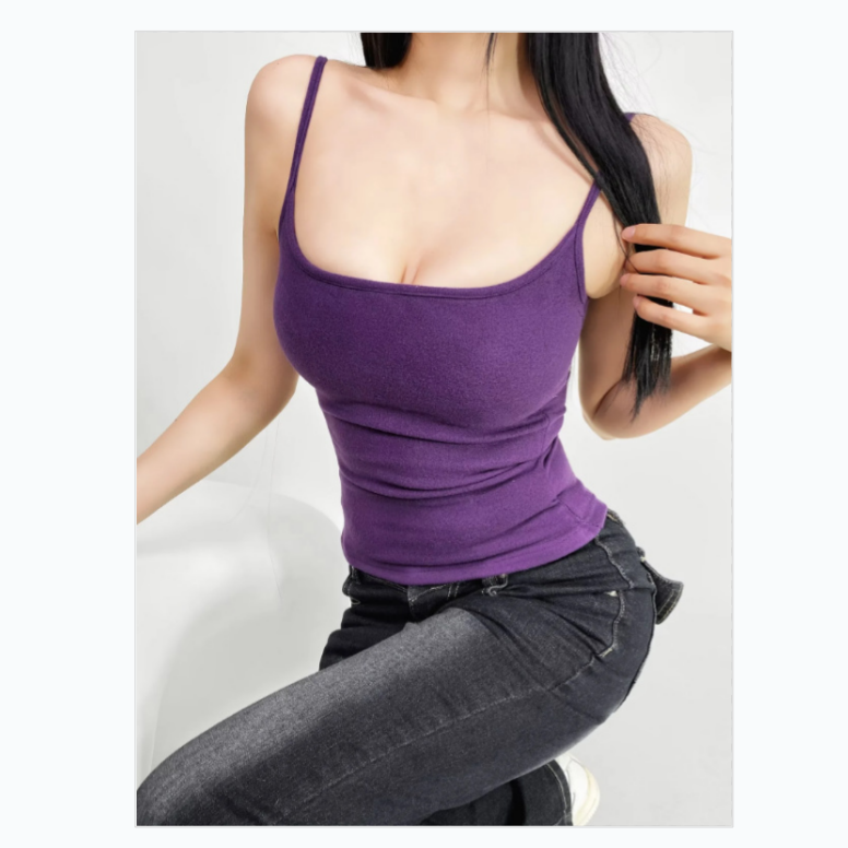 带可拆胸垫方领吊带背心女欧美风纯色磨毛辣妹一体式打底内搭上衣