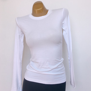 2024秋小圆领紧身高弹显胸长袖T恤女亲肤贴身莫代尔基础打底上衣