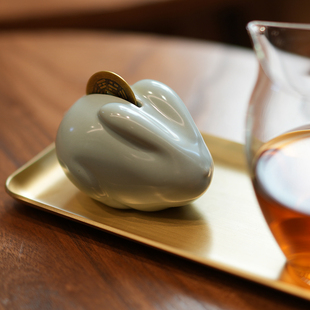 稀雀&汝山明 饰品招财家用可爱 汝瓷有钱兔摆件茶宠装