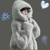 宽松连帽加厚大衣 年轻时尚 皮草2024秋冬新款 仿獭兔毛外套中长款