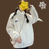 仿羊羔毛加厚保暖上衣小个子短款 宽松显瘦水貂毛外套立领学生上衣