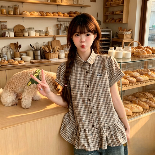 碎花荷叶边polo衫夏季韩版宽松显瘦短袖衬衫女新款