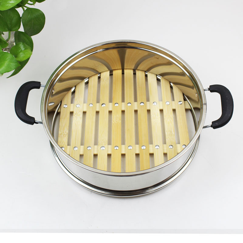 竹底蒸笼加高加厚蒸锅笼屉不锈钢竹底笼蒸屉平口优质蒸笼屉耐高温