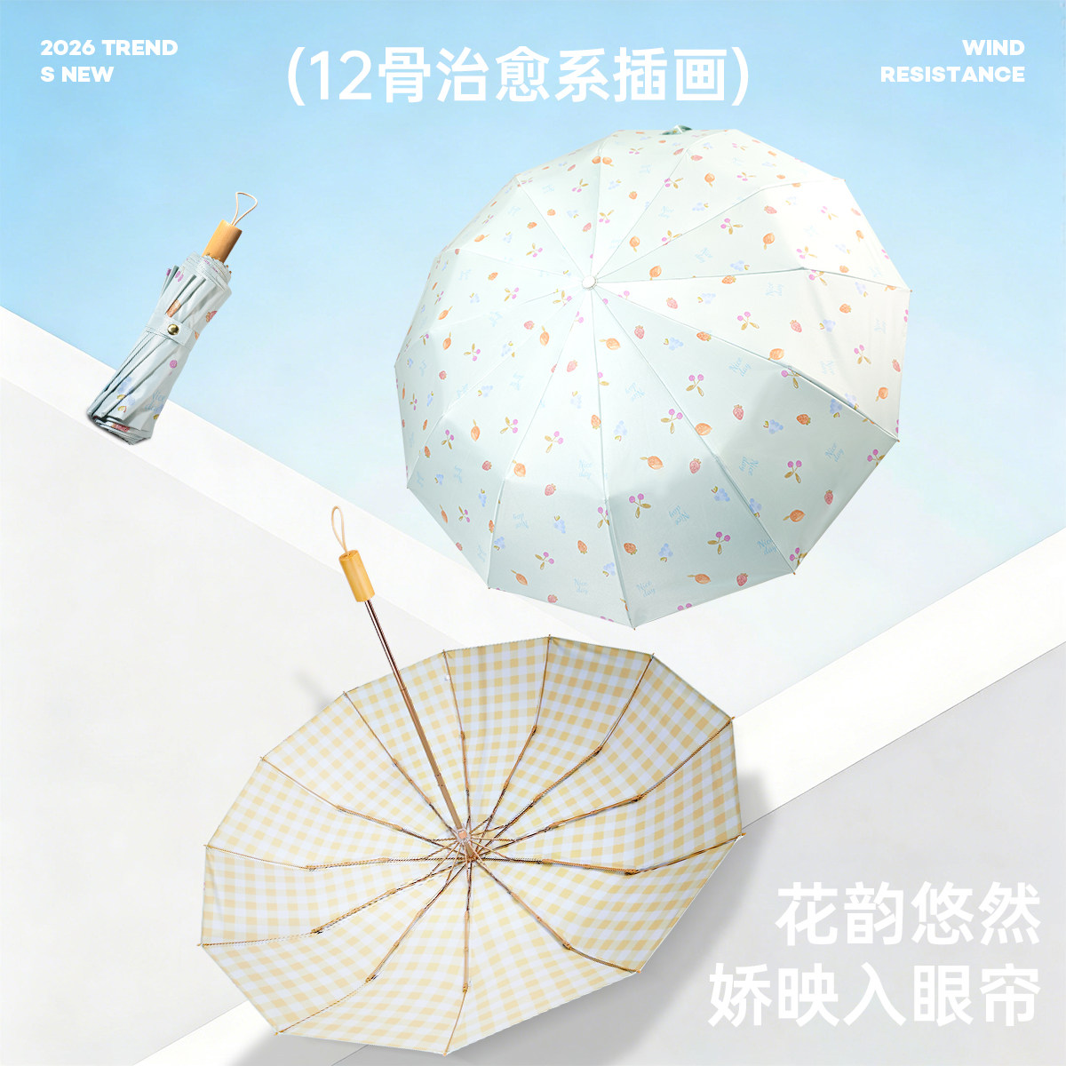 鑫天荷12骨双面彩胶防晒晴雨伞