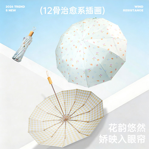 鑫天荷12骨双面彩胶防晒晴雨伞