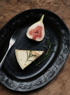 六入手作 日式粗陶盘水果盘菜盘手工盘纯色平盘纯色平盘