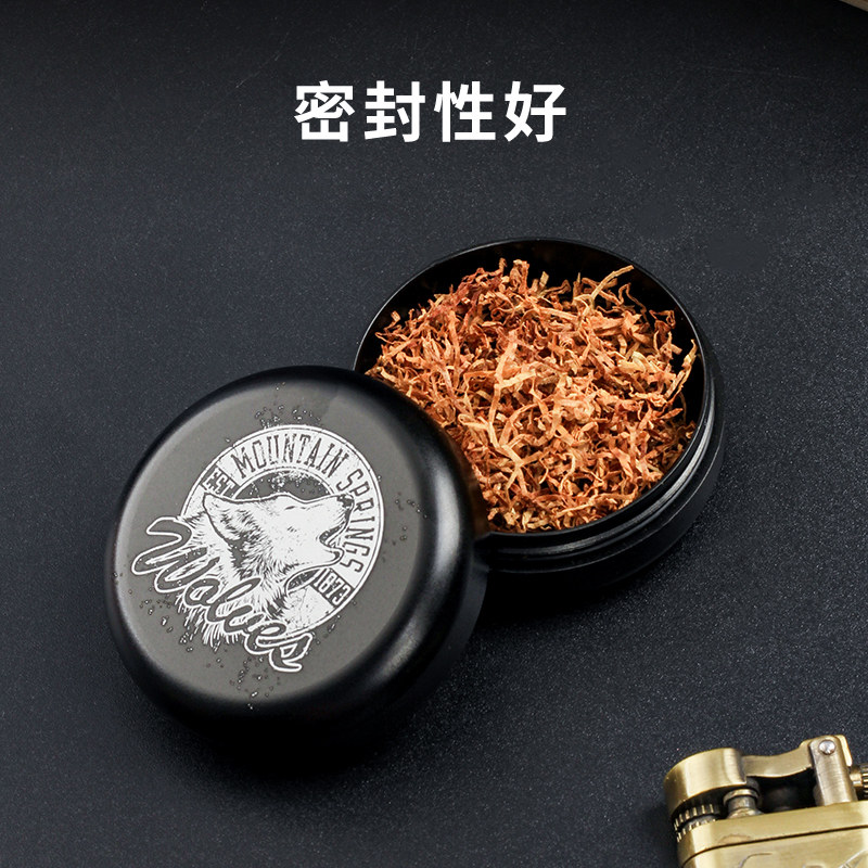 黑色圆形铝合金装草烟的盒子图片